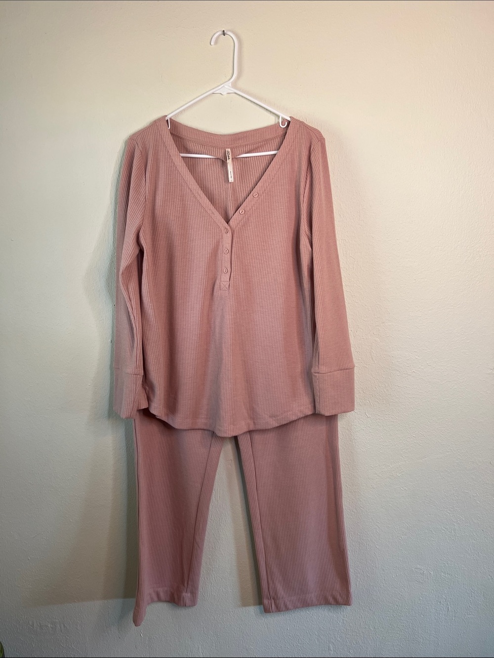 Soma waffle Henley Pajama Set in Mauve Pink